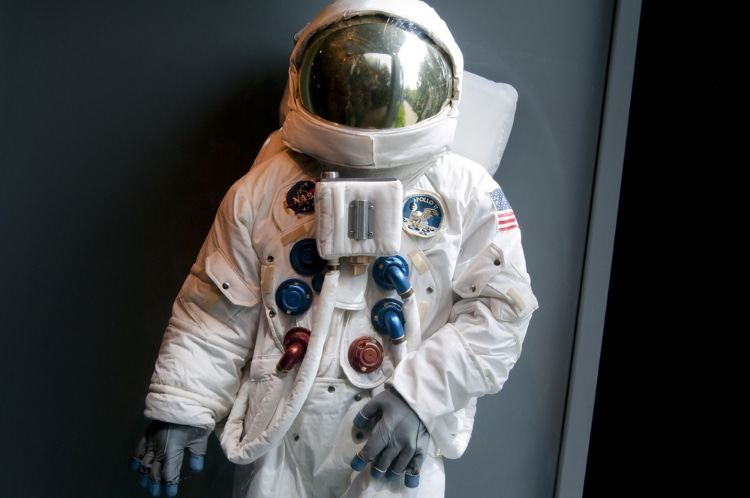 space suit on display at a museum