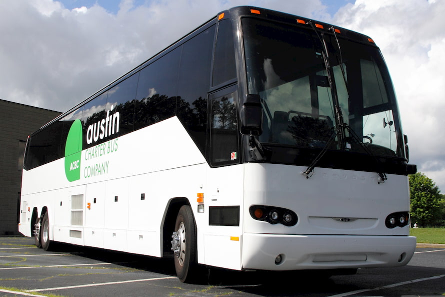 a bus prepares to depart for a trip in Austin, Texas